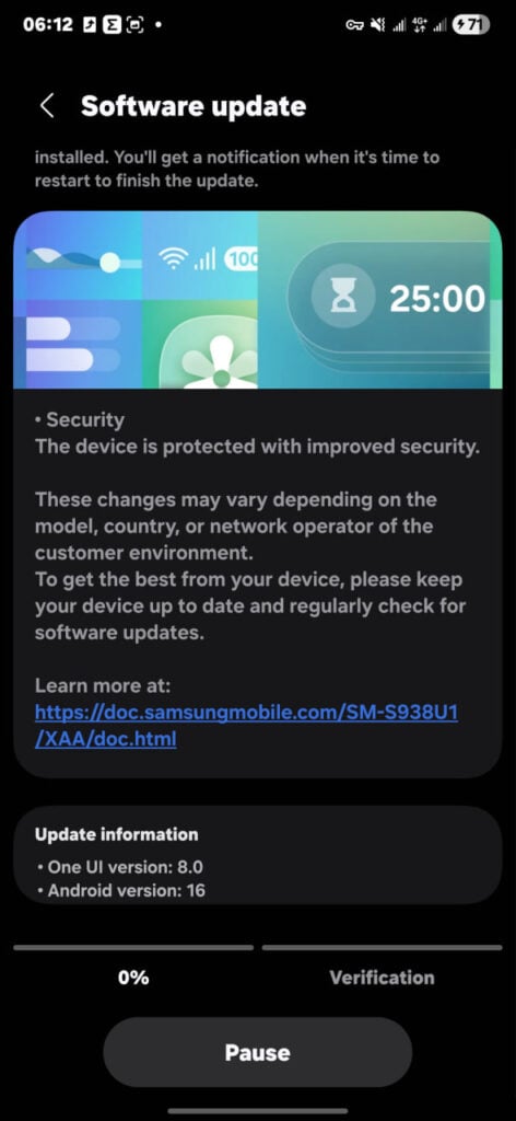 Samsung Galaxy S25 December 2025 update
