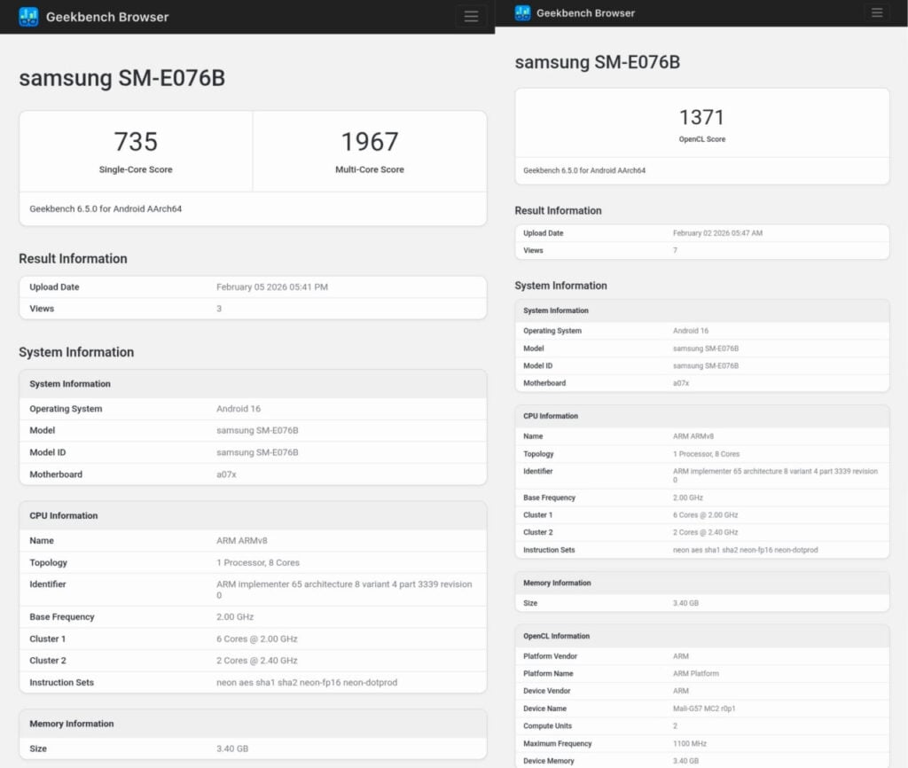 Samsung Galaxy F70e Geekbench