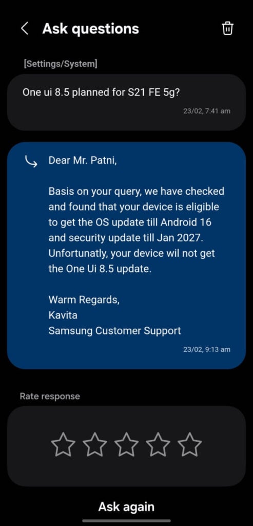 Samsung Galaxy S21 FE One UI 8.5 leak 