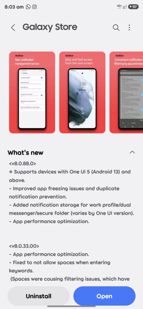 Samsung NotiStar New Update 