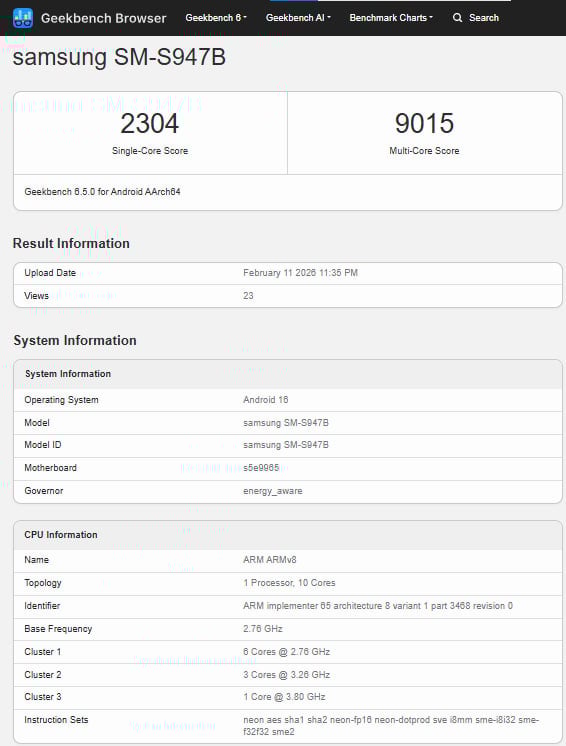 Samsung Galaxy S26 Exynos Global Benchmark