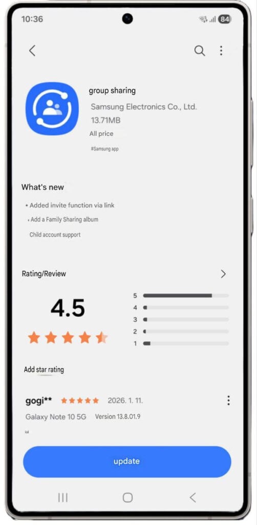 Samsung Group Sharing update