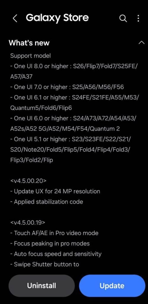 Samsung Camera Assistant 24MP update