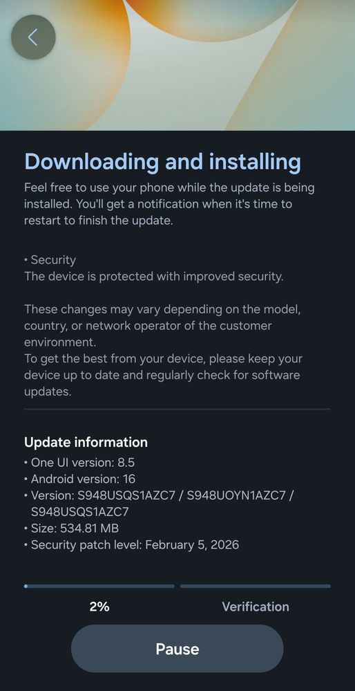 Samsung Galaxy S26 First update US 