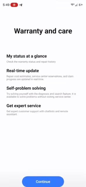 Samsung Warranty and Care app