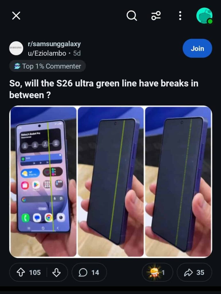 Samsung Galaxy S26 Ultra AI Altered Green Line