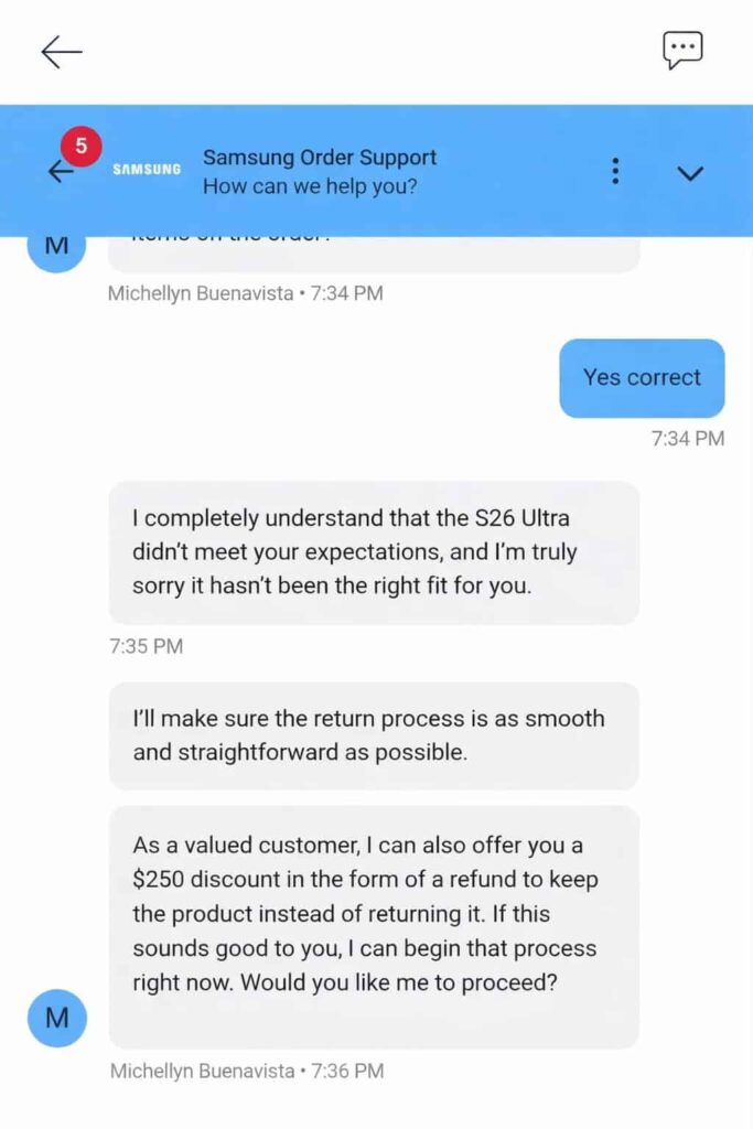Samsung Galaxy S26 Ultra Return Refund