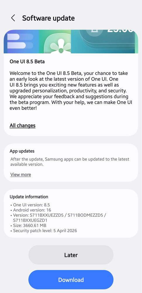 Samsung Galaxy S23 FE One UI 8.5 Beta