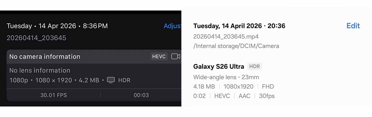 Samsung's Quick Share to Airdrop images are missing metadata