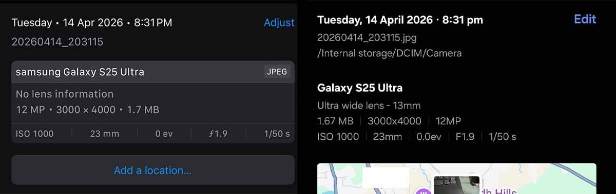 Samsung's Quick Share to Airdrop images are missing metadata