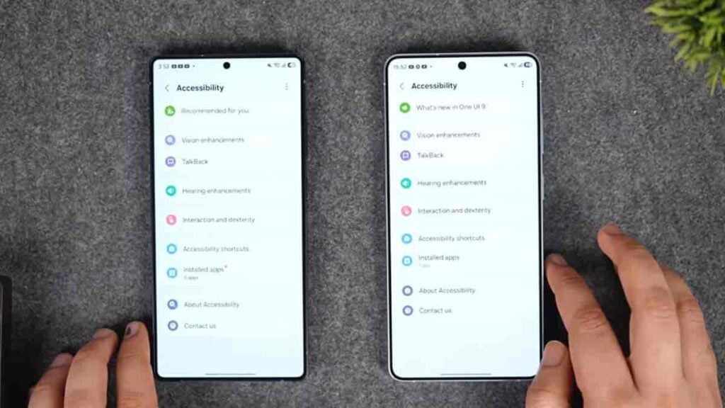 Samsung One UI 8.5 vs One UI 9.0 Accessibility menu