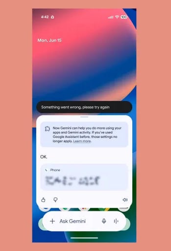 Gemini Android Voice Calls Bug