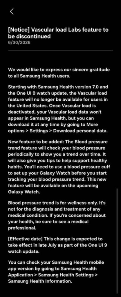 Samsung One UI 9 Watch Vascular Load