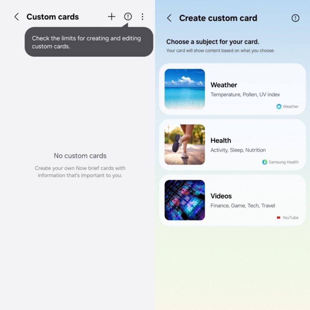 One UI 9 Custom Now Brief Card