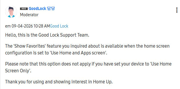 Samsung Home Favourite option 