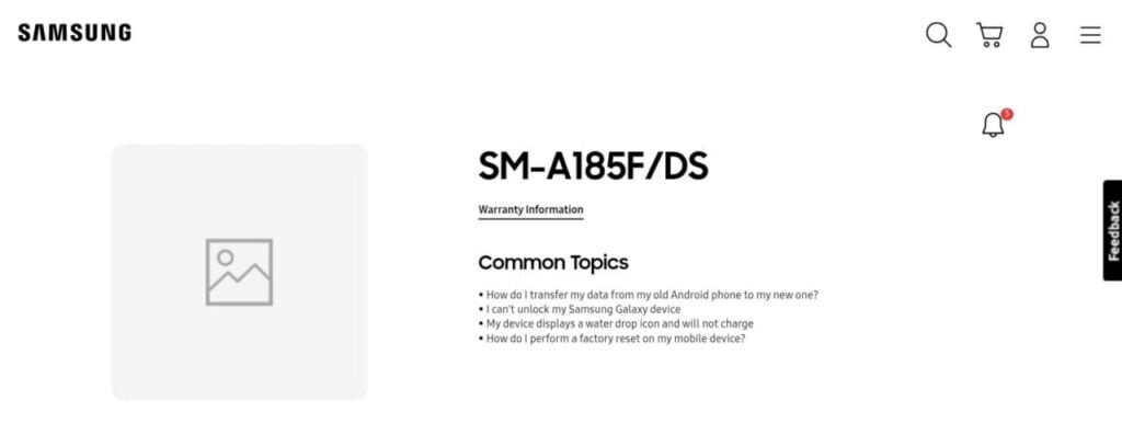 Samsung Galaxy A18 support page